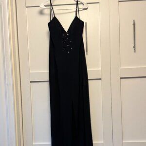 Niteline Della Roufogali Black Rhinestone Gown Minimalist Formal Dress Size 10